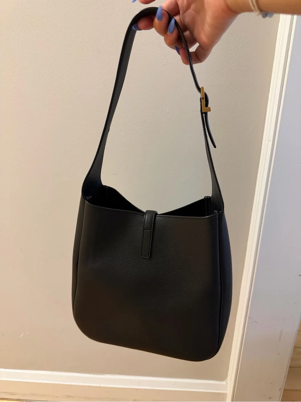 Saint Laurent Grained Leather YSL Shoulder Bag with Gold Hardware
